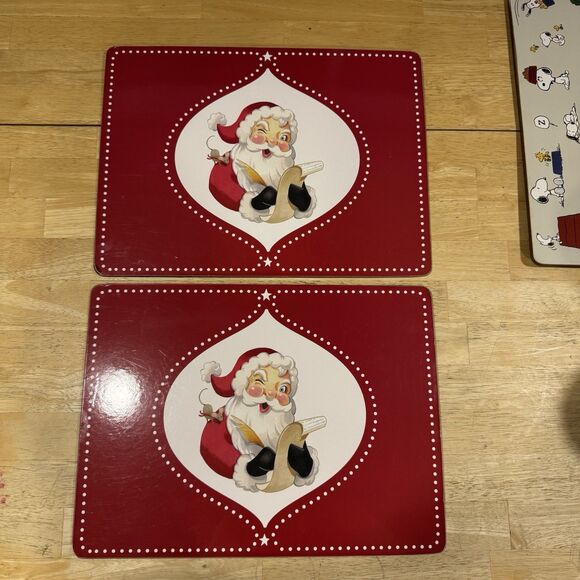 Pottery Barn Kids Santa Cork Placemats Red Christmas List Mouse Set X2 2015 GUC - Picture 2 of 9